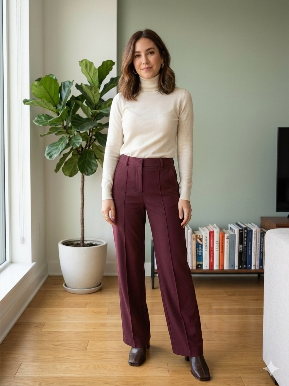 Zara Brand Women's Burgundy Wide-Leg Pants
